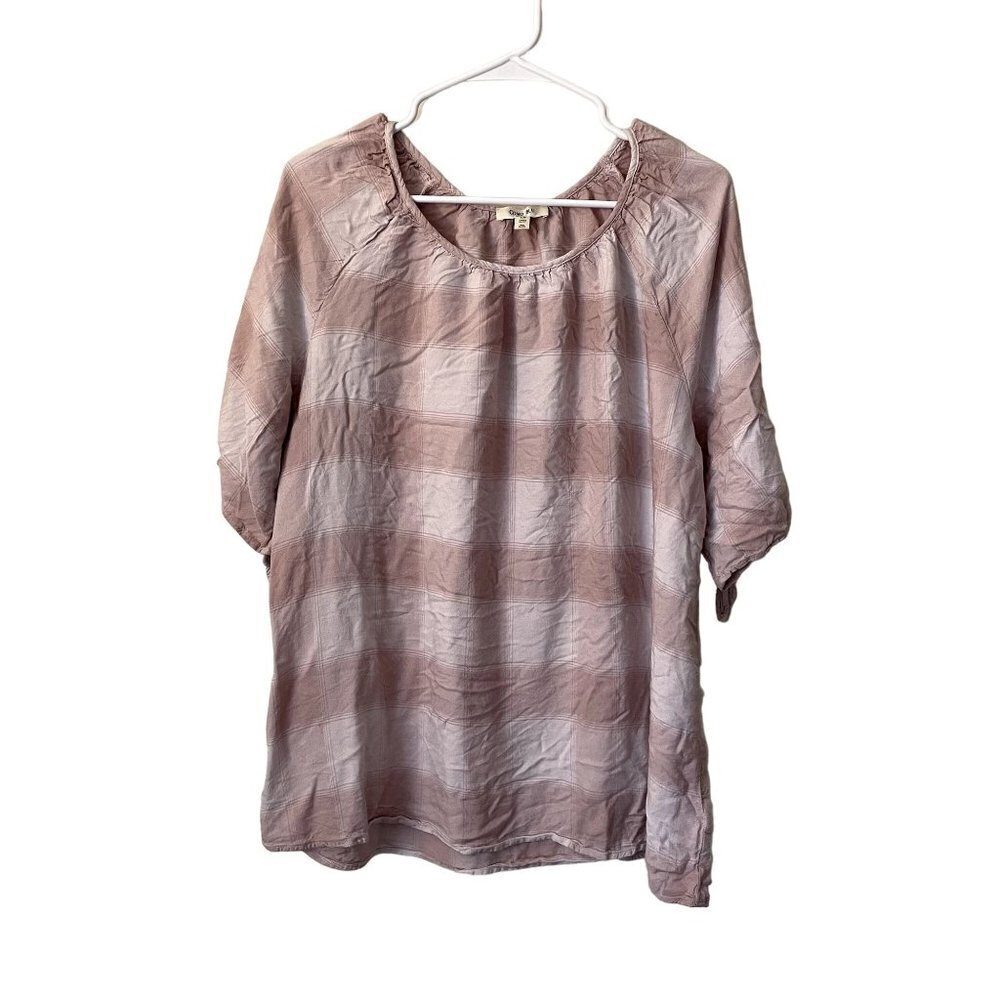 Como Blu white and pink striped rayon blouse top 3/4 sleeves lightweight